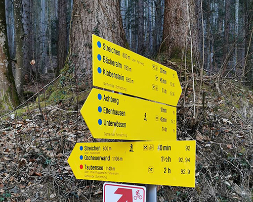 Beschilderung auf dem Weg zum Taubensee