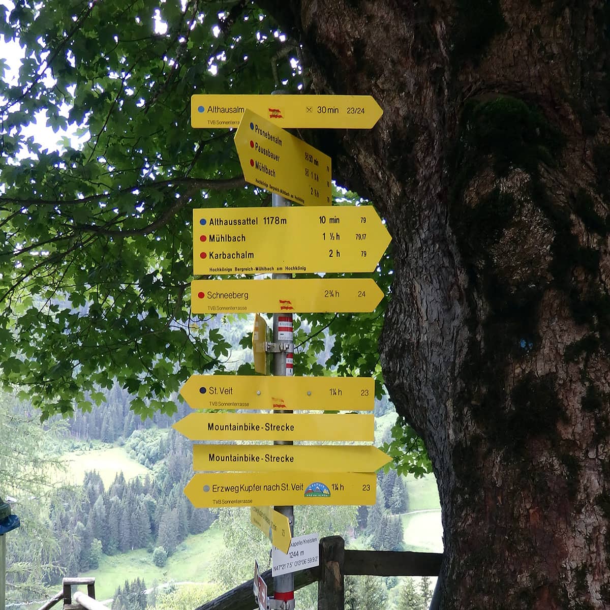 Unzählige Wanderschilder kennzeichnen den Salzburger Almenweg