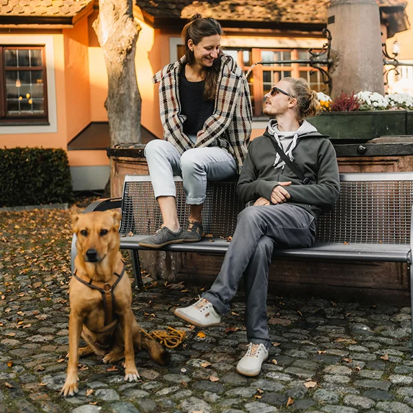 pärchen trägt woll barfußschuhe von doghammer