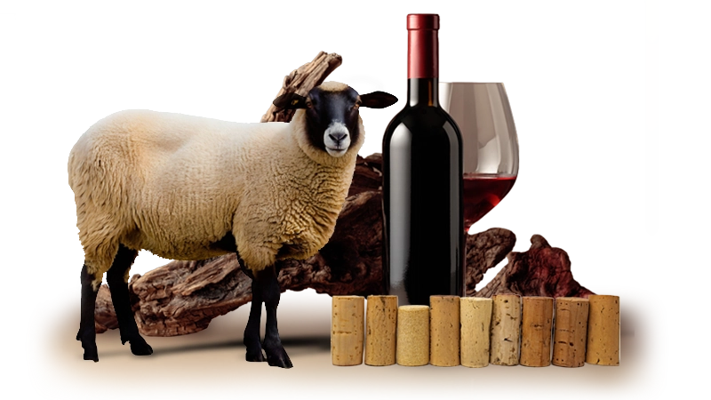 weinkorken und schaf für fußklima