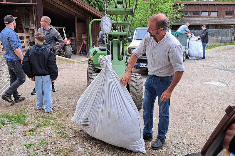 sammlung der steinschafwolle auf einem bauernhof
